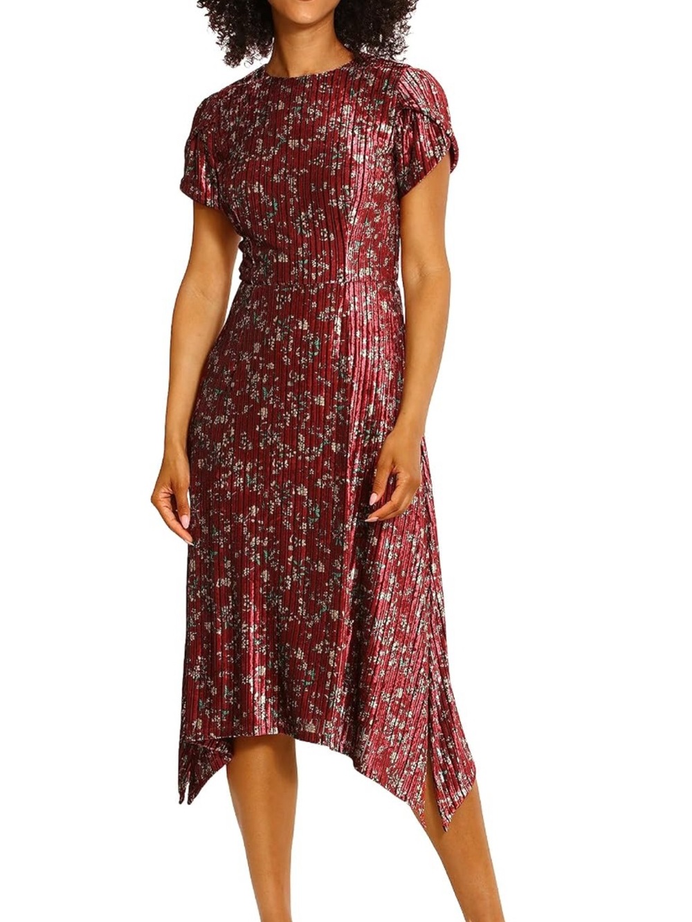 Maggy London Women's Maggy London Women's Tulip Sleeve Shark Bite Hem Midi Dress